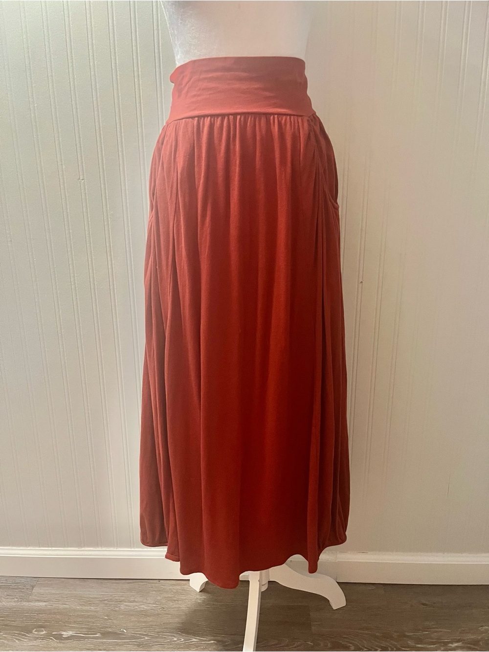 Garnet Hill Burnt Orange Maxi Skirt with Wide Waistband. Perfect Fall Skirt